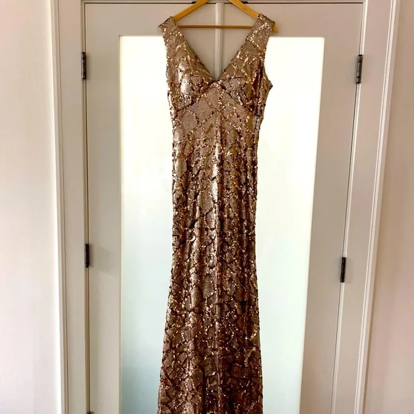 slim fit dress slacks Rose Gold Embroidery Sequin Big Feather Mermaid Prom Dress main image 0